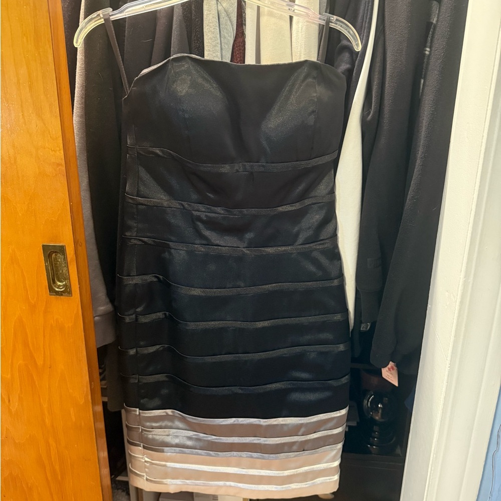JJs House Black and Silver Strapless Sheath Dress